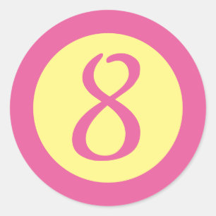 Sticker Rond Age 8 Numéro Personnalisable Texte rose sur Jaune