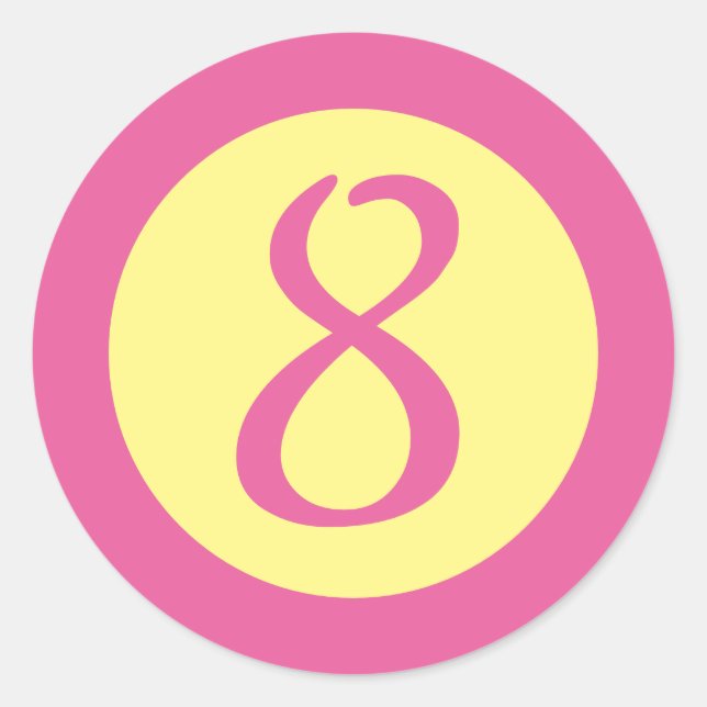 Sticker Rond Age 8 Numéro Personnalisable Texte rose sur Jaune (Devant)