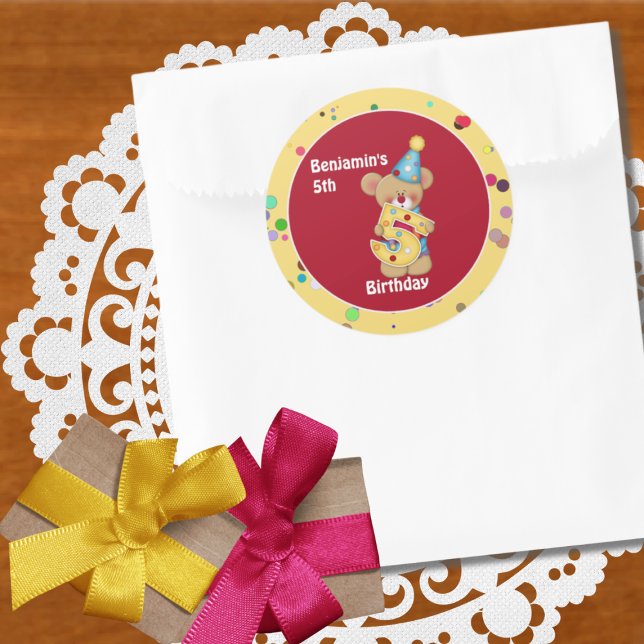 Sticker Rond Âge de l'ours d'anniversaire mignon 5 (Créateur téléchargé)