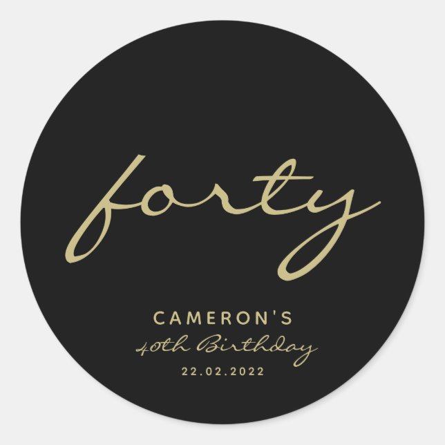 Sticker Rond Âge minimaliste Noir & Or Anniversaire Classic Rou (Devant)