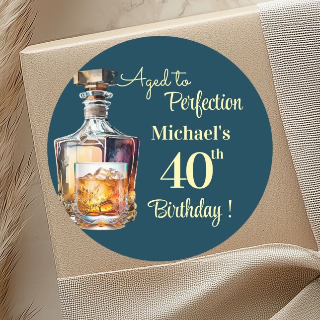 Sticker Rond Aged to Perfection Men 40th Whiskey Birthday (Créateur téléchargé)