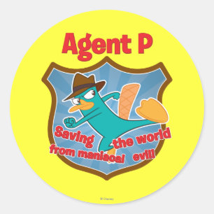 Sticker Rond Agent P Sauver le monde du mal maniaque Insigne