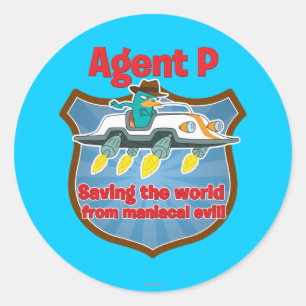 Sticker Rond Agent P Sauver le monde d'une voiture maniaque