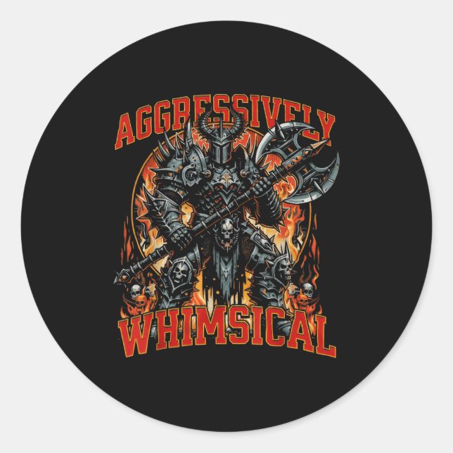 Sticker Rond Aggressively Whimsical Dark Fantasy Warrior Battle (Devant)