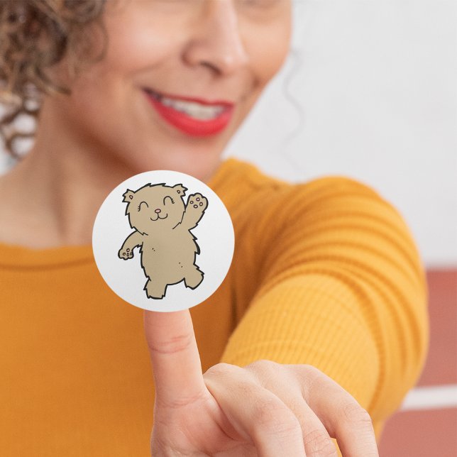 Sticker Rond Agiter Adorable Ours Souriant (Créateur téléchargé)