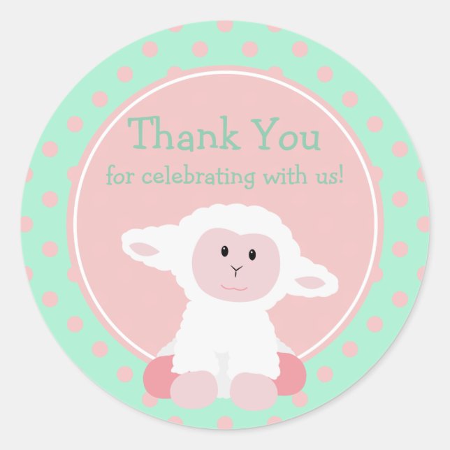 Sticker Rond Agneau bébé mignon et Merci Pois (Devant)