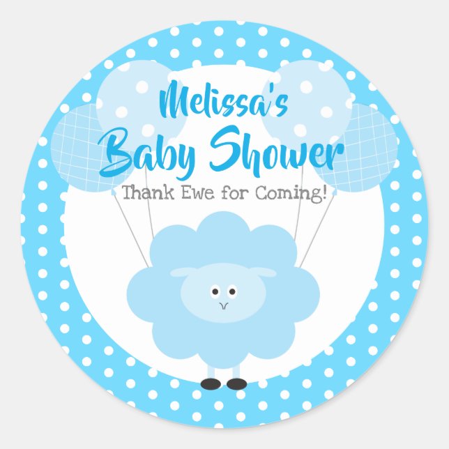 Sticker Rond Agneau bleu mignon Simple Baby shower Kawaii moder (Devant)