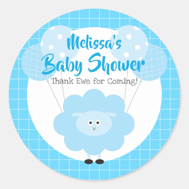 Sticker Rond Agneau bleu mignonne Moderne Kawaii Sweet Boy Baby (Devant)