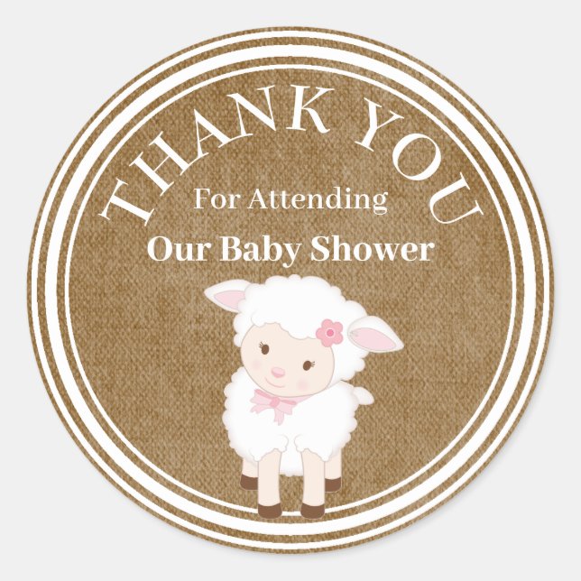 Sticker Rond Agneau de Baby shower personnaliséMerci (Devant)