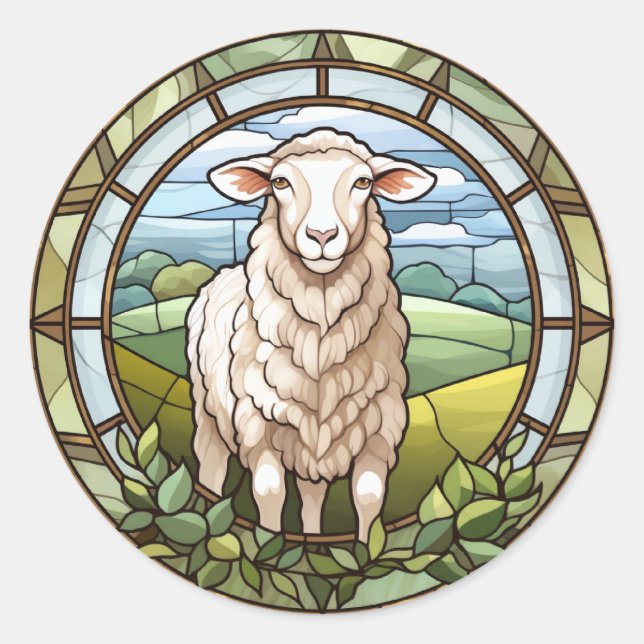 Sticker Rond Agneau de mouton de ferme en verre doux (Devant)
