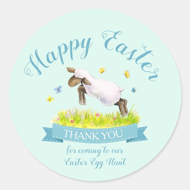 Sticker Rond Agneau de printemps mignon aqua bleu Pâques merci (Devant)