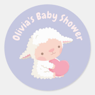 Sticker Rond Agneau mignon Accrochage Coeur Baby shower Décor