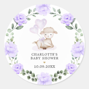 Sticker Rond Agneau mignon Mouton Mouton pourpre vert fleuri Wr