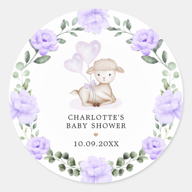 Sticker Rond Agneau mignon Mouton Mouton pourpre vert fleuri Wr (Devant)