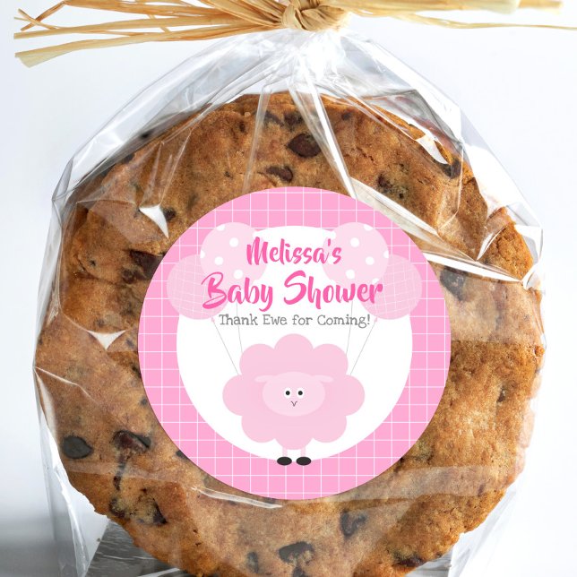 Sticker Rond Agneau rose mignon Baby shower Kawaii Merci (Créateur téléchargé)