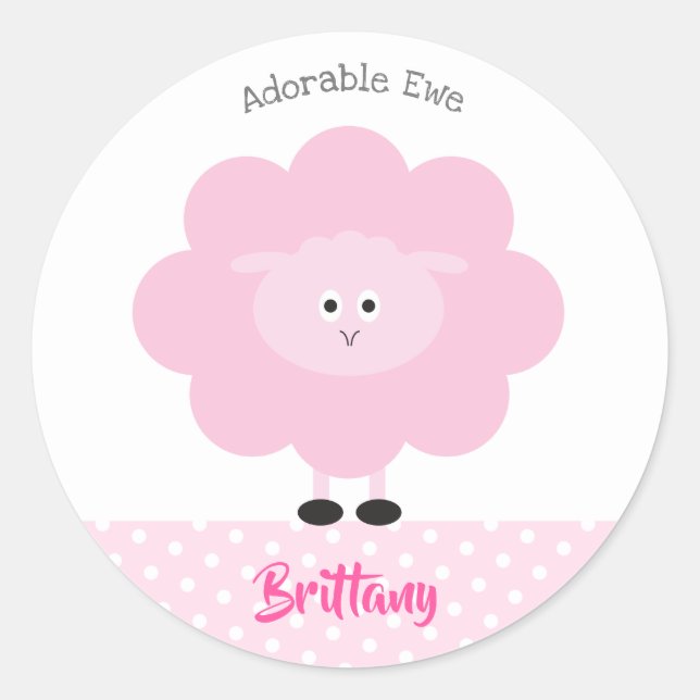 Sticker Rond Agneau rose mignonne adorable Ewe Retour à l'école (Devant)