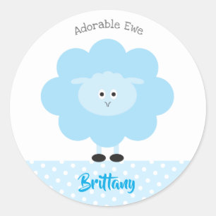 Sticker Rond Agneau Turquoise Moderne Adorable Ewe Fun Nom Écol