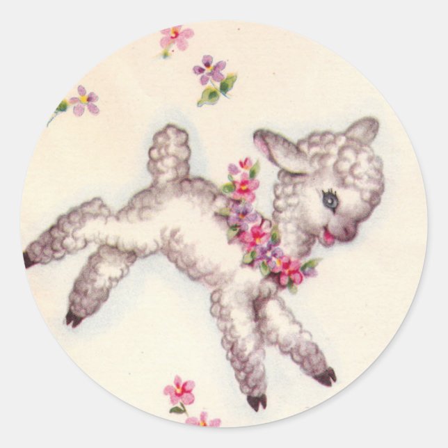 Sticker Rond Agneau vintage des années 1950 (Devant)