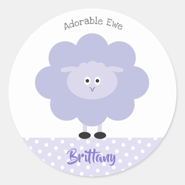 Sticker Rond Agneau violet moderne Adorable Ewe mignon Nom Écol (Devant)