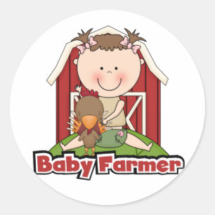 Sticker Rond Agriculteur de bébé avec des T-shirts et des