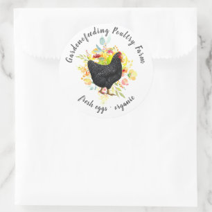Sticker Rond Agritourisme de poulet jaune Floral noir