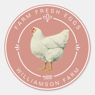 Sticker Rond Agritourisme Vintage Hen Oeuf Carton en terre cuit