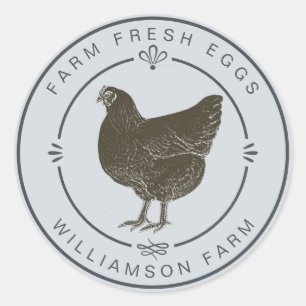 Sticker Rond Agritourisme Vintage Hen Oeufs Carton Bleu