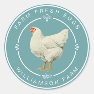 Sticker Rond Agritourisme Vintage Hen Oeufs Carton Dusty Turquo