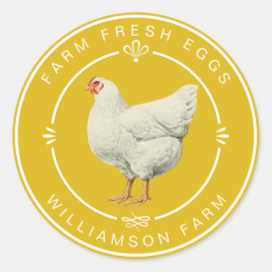 Sticker Rond Agritourisme Vintage Hen Oeufs Carton Jaune