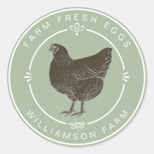Sticker Rond Agritourisme Vintage Hen Oeufs Carton Laurel Green