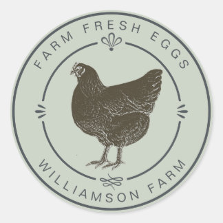 Sticker Rond Agritourisme Vintage Hen Oeufs Carton Pastel Green