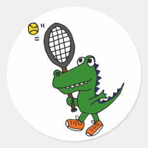 Sticker Rond AH- Gator Drôle Jouer Au Tennis