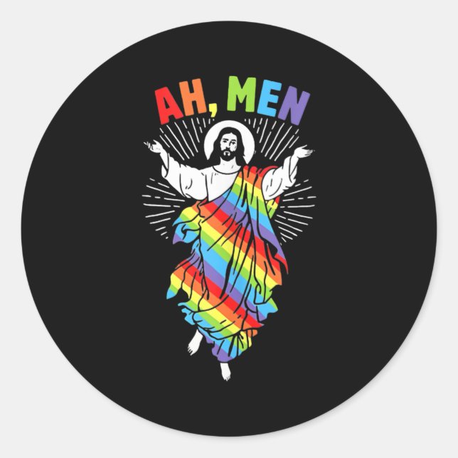 Sticker Rond Ah Hommes LGBT Gay pride Jésus Rainbow Peace (Devant)