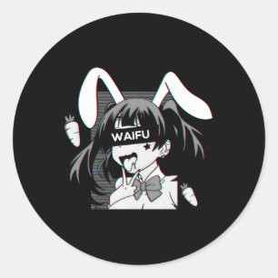Sticker Rond Ahegao Lewd Anime Face Et Rabbit Cosplay