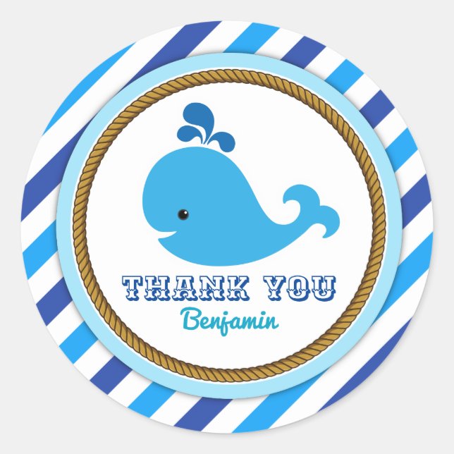 Sticker Rond AHOY ! Baleine nautique Anniversaire Merci Favoris (Devant)