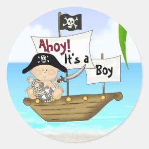 Sticker Rond Ahoy ! C'est un Baby shower de pirate de goy migno
