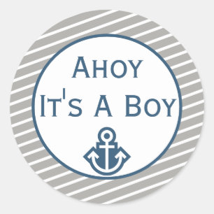 Sticker Rond Ahoy C'est un chevalet de Baby shower garçon