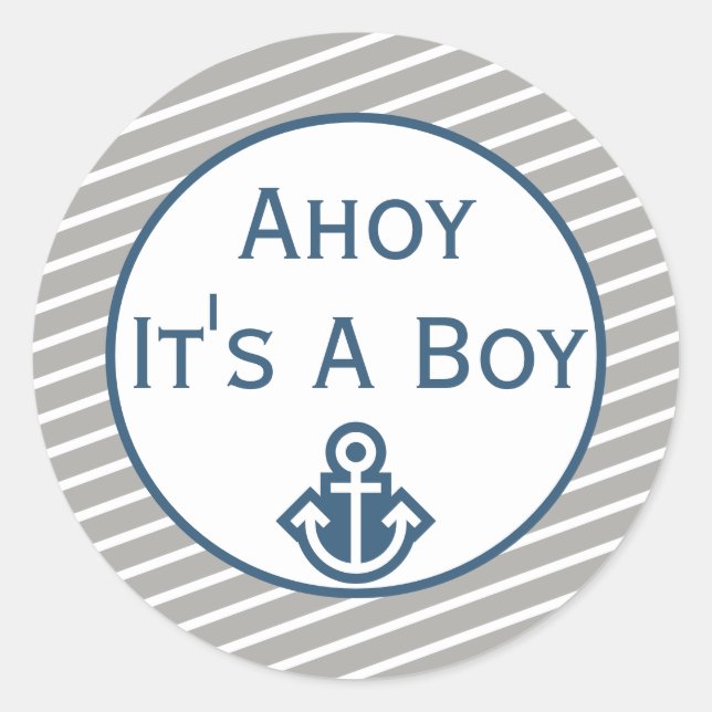 Sticker Rond Ahoy C'est un chevalet de Baby shower garçon (Devant)
