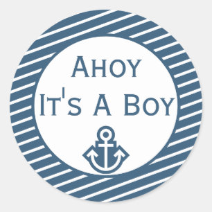 Sticker Rond Ahoy C'est un chevalet de Baby shower garçon