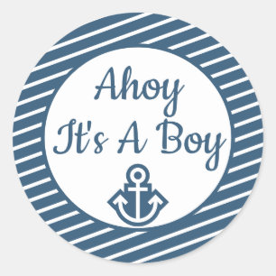 Sticker Rond Ahoy C'est un chevalet de Baby shower garçon