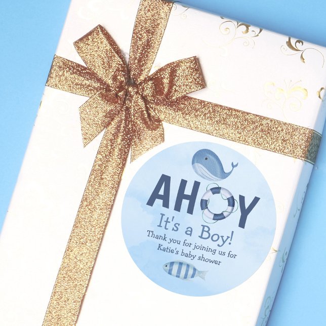 Sticker Rond Ahoy C'est un garçon Baby shower côtier d'animaux  (Créateur téléchargé)