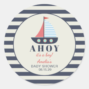 Sticker Rond Ahoy C'est un garçon Baby shower nautique