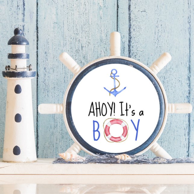 Sticker Rond Ahoy C'est un garçon ! Baby shower nautique (Créateur téléchargé)