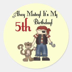 Sticker Rond Ahoy Matey Pirate 5e anniversaire