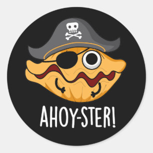 Sticker Rond Ahoy ster Funny Pirate Oyster Pun Dark BG