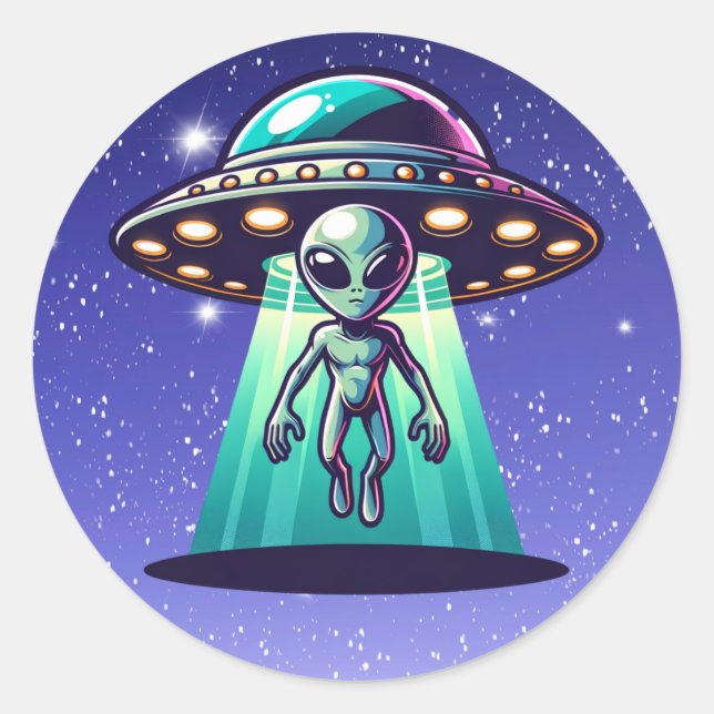 Sticker Rond Ai Art avec OVNI Épouser un Alien (Devant)