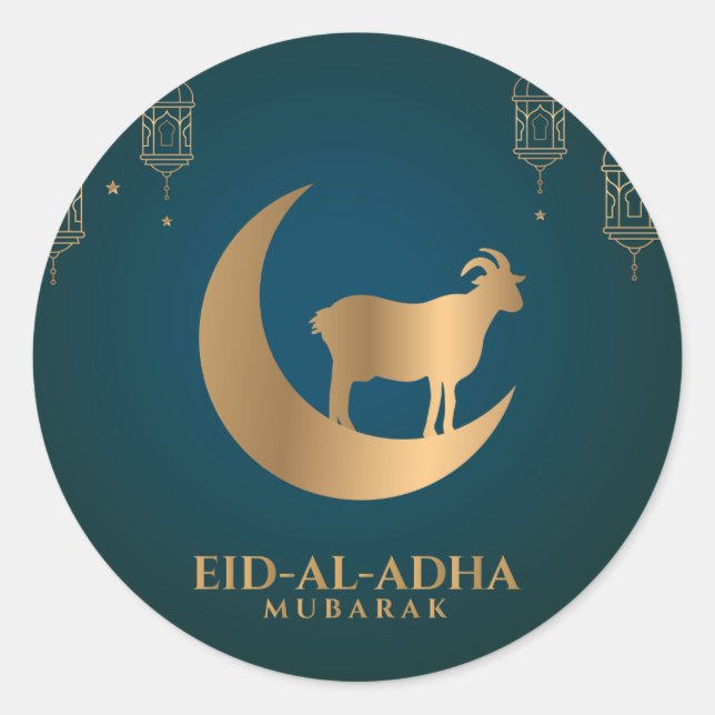 Sticker Rond Aïd al Adha Moubarak Joyeux Croissant de chèvre do (Devant)
