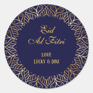 Sticker Rond Aïd Moubarak Golden Mandala Navy