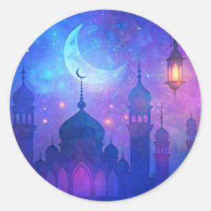 Sticker Rond Aïd Moubarak Magie Arabe Nuits Croissant Couleurs