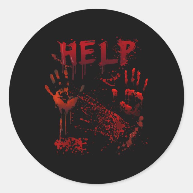 Sticker Rond Aide amusante Empreinte sanglante Halloween Costum (Devant)